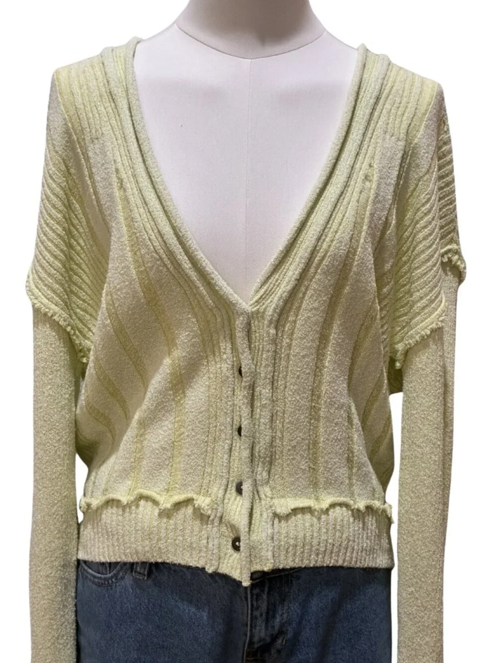 Free People Y2K Indie Skater Grunge Streetwear Lime Yellow Distressed Knit Large